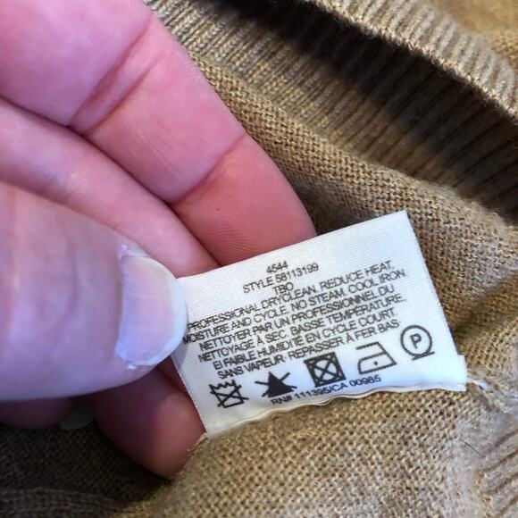 Tory Burch tan v neck button merino wool cardigan size Extra Small XS - flawed - Picture 9 of 13